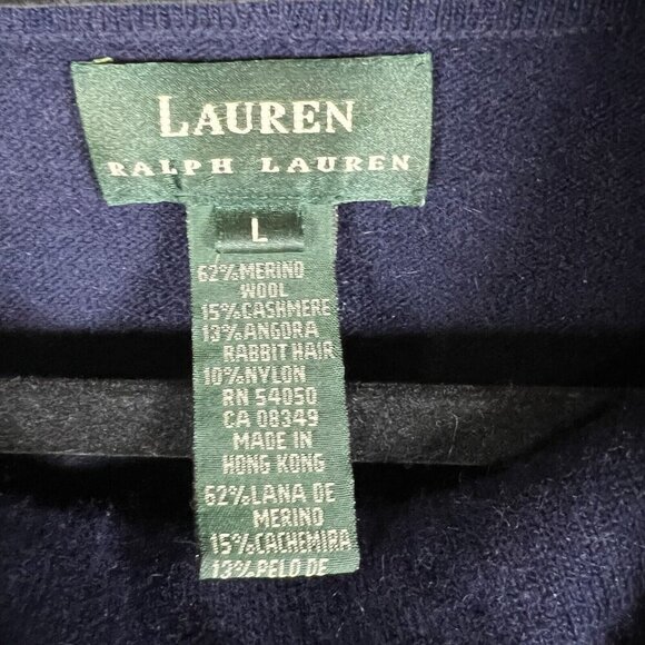Lauren Ralph Lauren Merino Wool Cashmere Angora Rabbit Sweater Size L Blue Soft - Picture 5 of 7